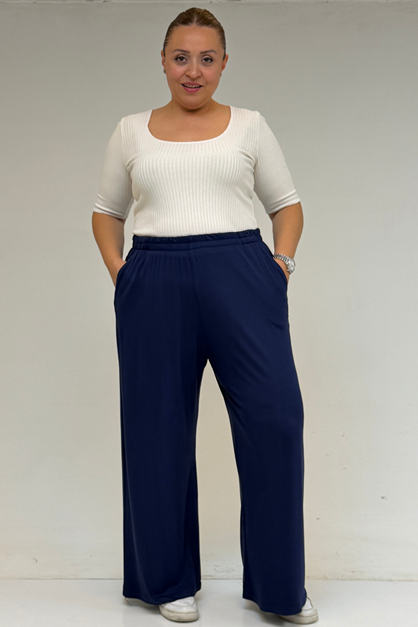 9160 بنطلون مقاس كبير بخصر مرتفع و مرن- قرميدي 