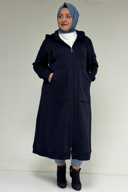 D-33103 Büyük Beden Fermuarlı Üç İplik Kap - Lacivert