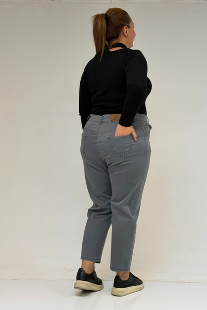 9125-6 Büyük Beden Boy Friend Kot Pantolon -Gri