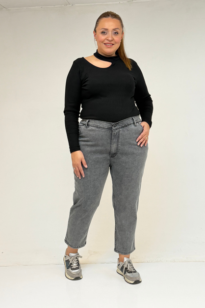 9125-6 Büyük Beden Boy Friend Kot Pantolon - Kar Yıkama Antrasit