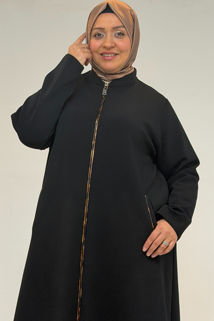 53072 Büyük Beden Kıstırma Biyeli Fermuarlı Çelik Kap - Siyah