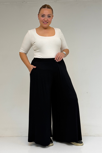 49003 Large Size Combed Cotton Skirt Trousers with Elastic Waist - Black