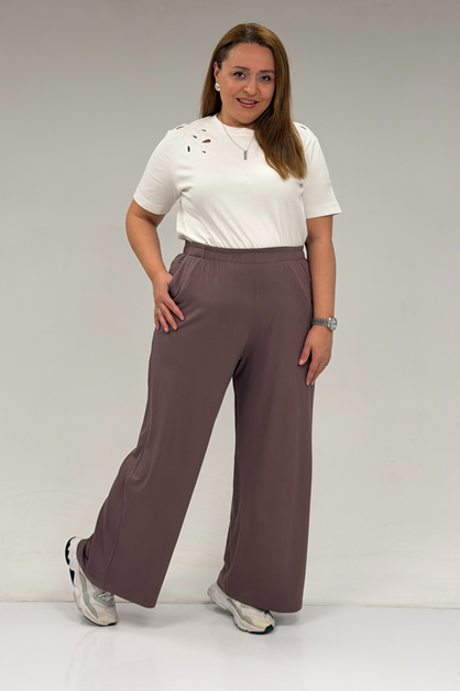 9160 Plus Size High Waist Elastic Pants - Terra Cotta