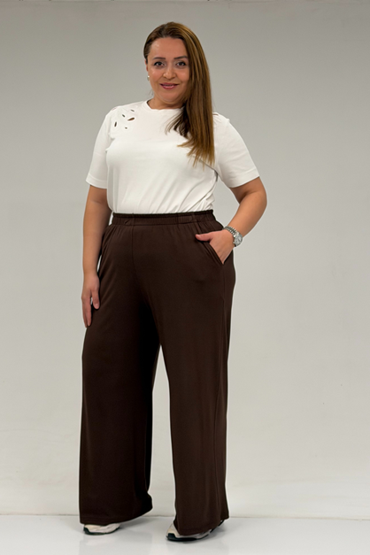 9160 Plus Size High Waist Elastic Pants - Terra Cotta