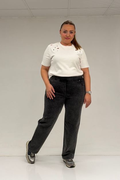 59036 Büyük Beden Beli Lastikli Cep Görünümlü Kot Pantolon - Siyah