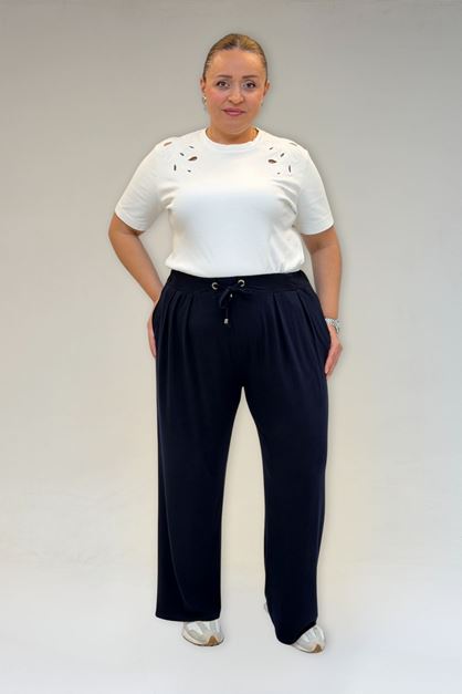 59002 Büyük Beden Pile Detaylı Penye Pantolon - Lacivert