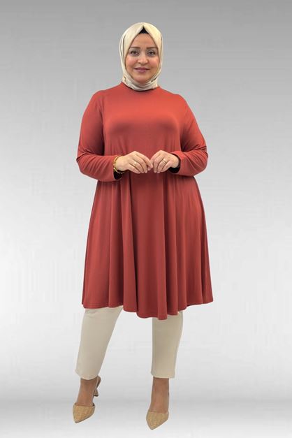 28016 Plus Size Mevlana Combed Cotton Tunic - Tile