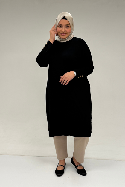 8180 Plus Size Button Detailed Tunic - Coffee