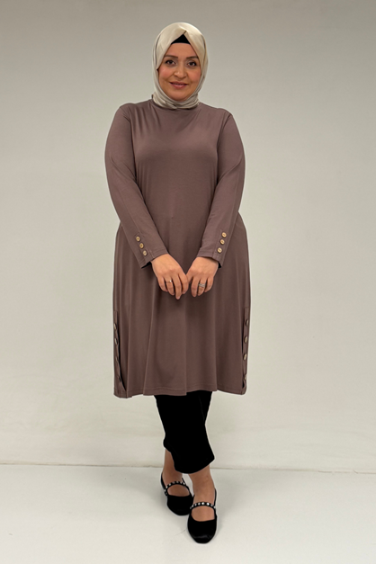 8180 Plus Size Button Detailed Tunic - Coffee
