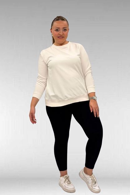 59501 Büyük Beden Penye Tayt - Koyu Lacivert