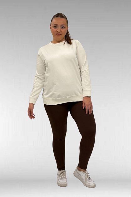 59501 Büyük Beden Penye Tayt - Kahve