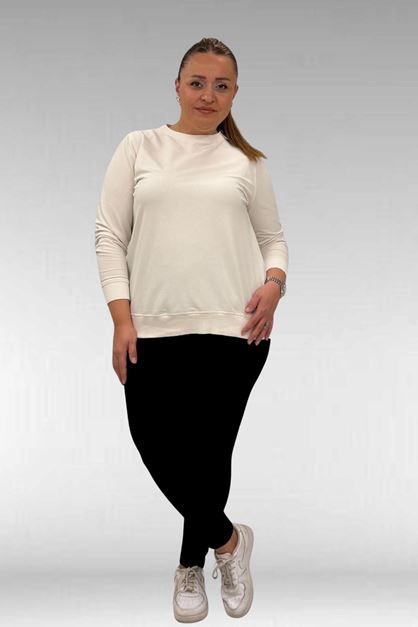 59501 Büyük Beden Penye Tayt - Siyah