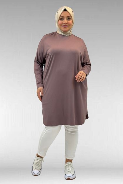 8180 تونيك بأزرار مقاس كبير -  لون القهوة 