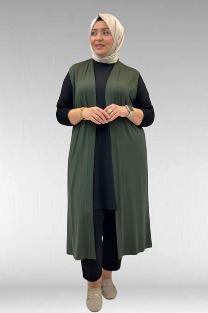 34000 Büyük Beden Penye Giy-Çık Yelek - Haki