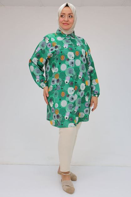 98052 Büyük Beden Erkek Yakalı Jesica Gömlek Tunik - Daire Desen Beneton