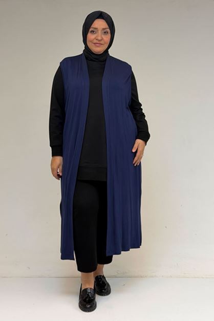 D- 34000 Büyük Beden Penye Giy-Çık Yelek - İndigo 