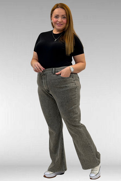 9110-11 Büyük Beden İspanyol Paça Kot Pantolon - Antrasit