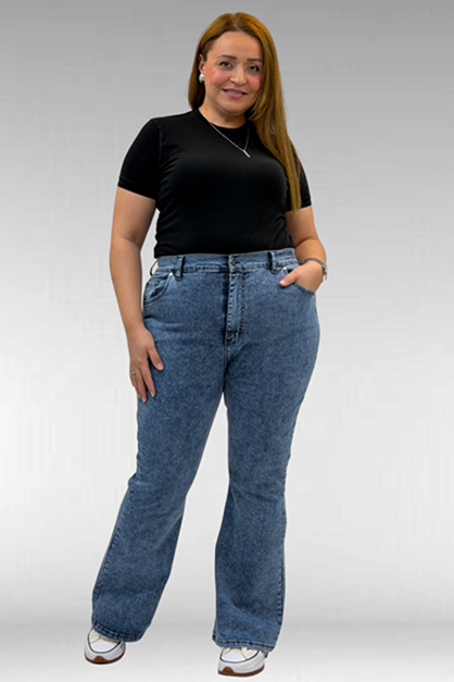 D-9110-11 Büyük Beden İspanyol Paça Kot Pantolon - Mavi