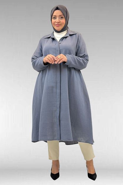 58093 Büyük Beden Mevlana Kesim Müslin Gömlek - Antrasit