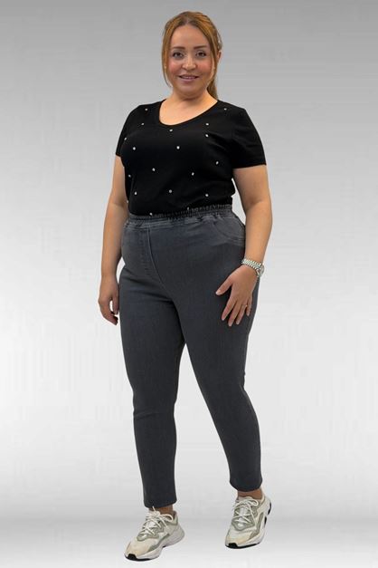 69002 Büyük Beden Beli Lastikli Darpaça Uzun Kot Pantolon - Koyu Gri