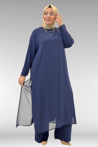 67024 Büyük Beden Sandy-Şifon Takım - Lacivert