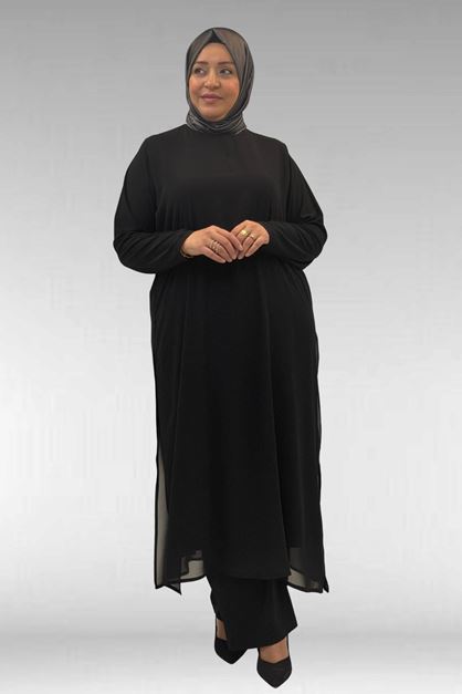 67024 Büyük Beden Sandy-Şifon Elbise - Siyah