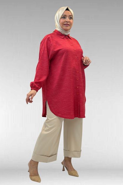 58068 Büyük Beden Erkek Yakalı Gömlek - Kırmızı Kırçıllı