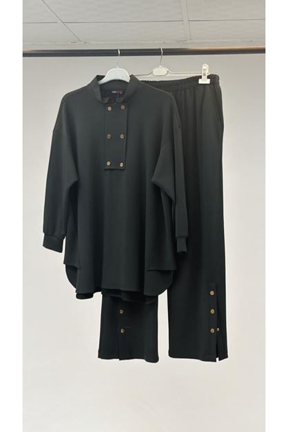 T-57034 Büyük Beden Çift Düğme Detaylı Modal Pantolonlu Takım - Haki