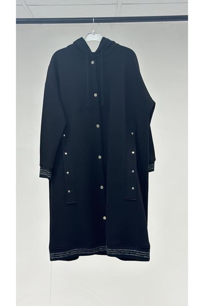 T-43077 Büyük Beden Kol Ve Etek Ucu Ribanalı Üç İplik Kap - Siyah