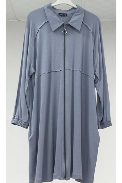 T-53047 Büyük Beden Omzu Taş Detaylı Penye Ceket - gri