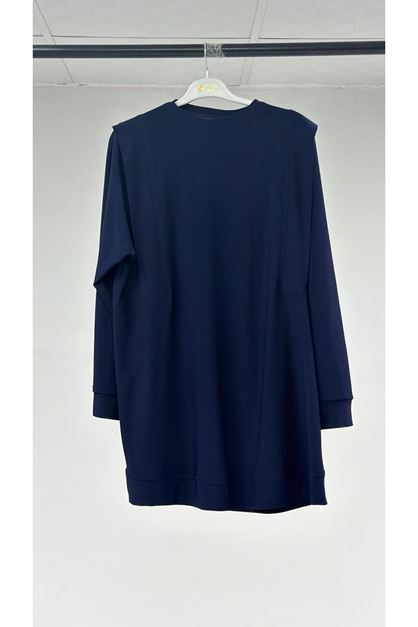 T-67022 Büyük Beden Omzu Taş Detaylı Sandy Pantolonlu Takım Üstü - Lacivert