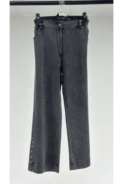 T-59024 Büyük Beden Paçasında Taş Detaylı Kot Pantolon - Antrasit