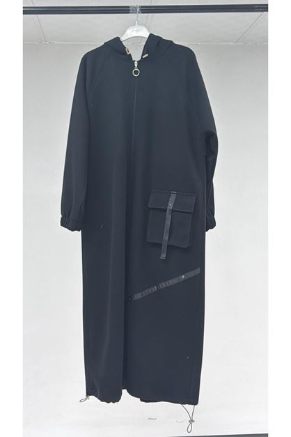 T-43082 Büyük Beden Eteği Bebe Lastikli Kaşe Kaban - Siyah