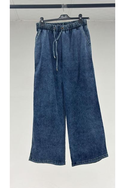 T-1109 Büyük Beden İspanyol Paça Denim Pantolon - Mavi