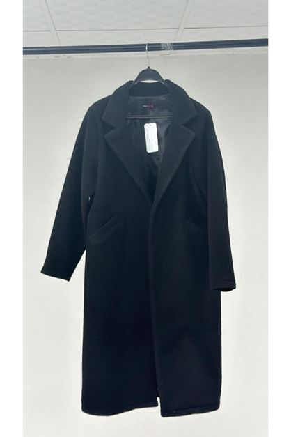 T-33045 Büyük Beden Düğmeli Kıvırcık Kuzu Kaban - Siyah