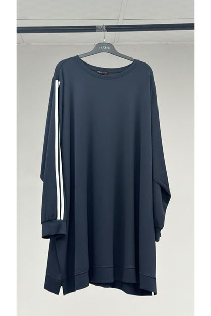 T-57060 Büyük Beden Omzu Şeritli Modal Tunik - Antrasit