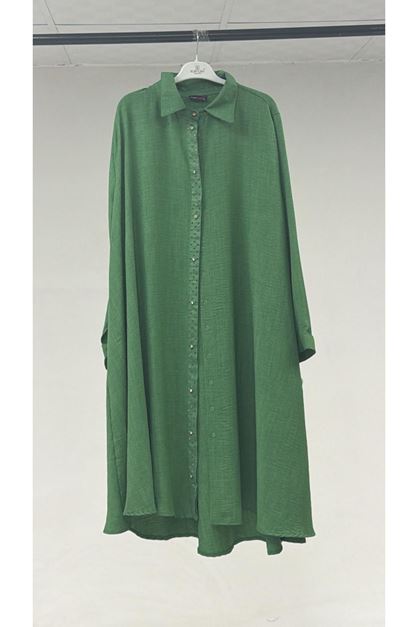 T-38038 Büyük Beden Mevlana Moskino Gömlek Tunik - Çağla Yeşili 