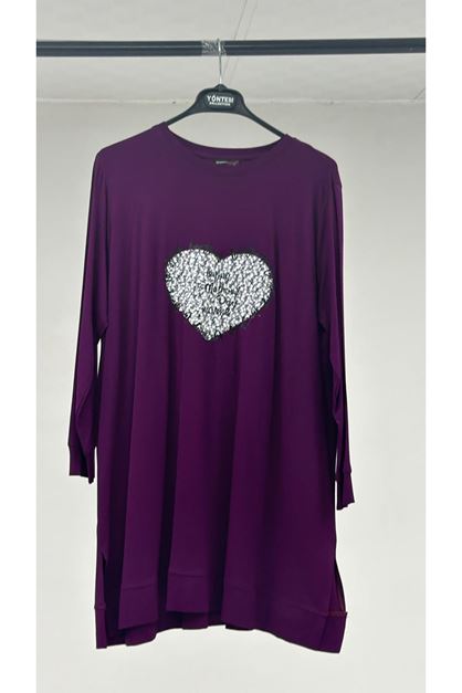 T-1114 Büyük Beden Penye Tunik - Mor