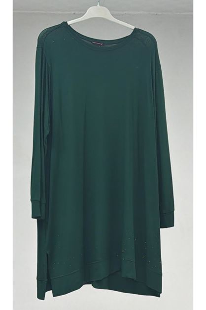 T-1115 Büyük Beden Taş Detaylı Tunik - Zümrüt