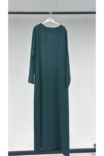 T-57203 Büyük Beden  krep -Elbise - zümrüt