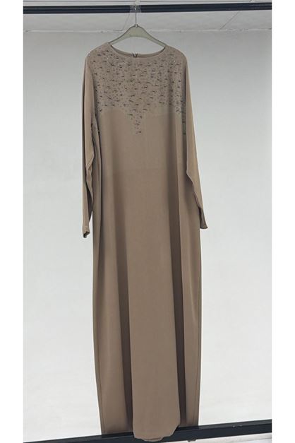 D-1116 Büyük Beden krep -Elbise - Vizon