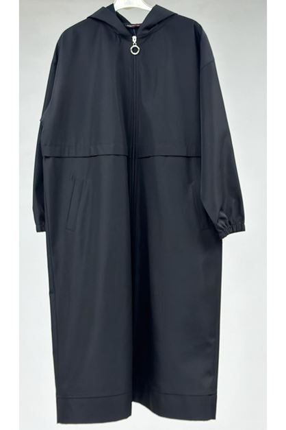 T-33065 Büyük Beden Bondit Çift Renk Trençkot - Siyah