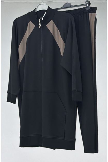 T-33104 Büyük Beden Kapitone Üç İplik Detaylı Kap - Siyah 