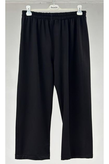 T-47056 Büyük Beden Garnili Boydan Fermuarlı Penye Pantolon - Siyah