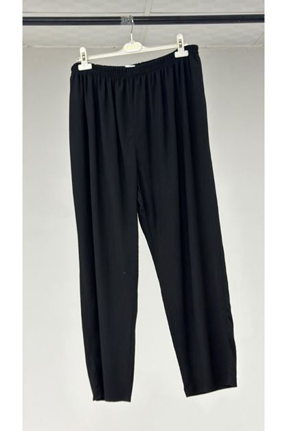 T-37013 Büyük Beden Düğmeli Bürümcük Pantolon - Siyah