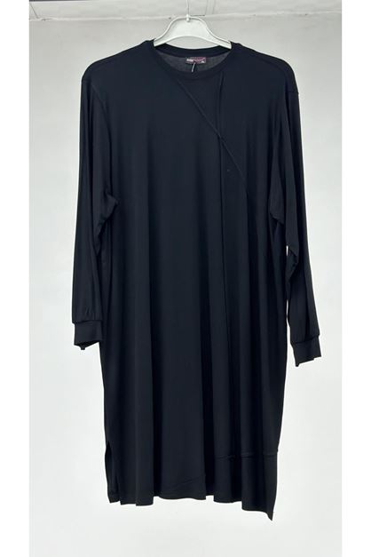 T-68005 Büyük Beden Penye Tunik - Siyah