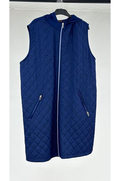 T-34015 Büyük Beden Kapitone-Üç İplik Yelek- İndigo