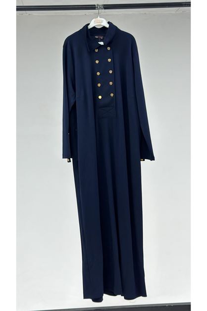 T-52026 Büyük Beden Katlama Detaylı Erkek Yakalı Modal Elbise - Lacivert