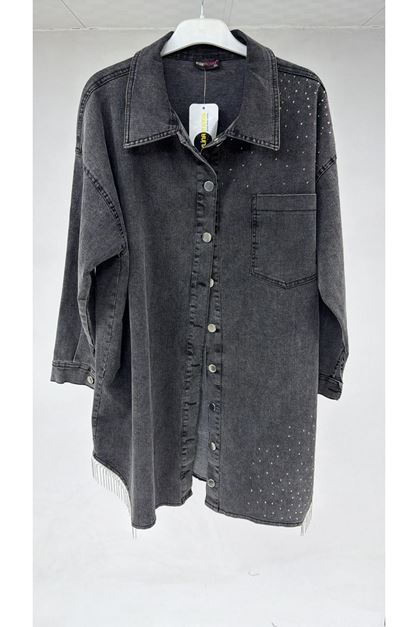 T-43009 Büyük Beden Erkek Yaka Kot Kap - Antrasit