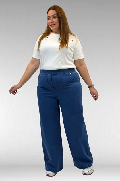 9182-9 Büyük Beden Beli Lastikli Bolpaça Kot Pantolon - Açık Mavi